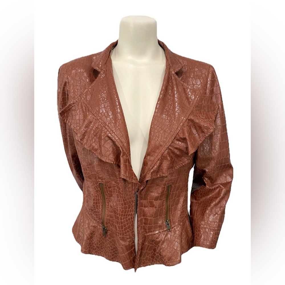 Anthracite Cropped Faux Leather Croc Jacket XL